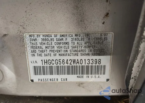 1998 Honda Accord Lx z USA, uszkodzony, nr VIN 1HGCG5642WA013398